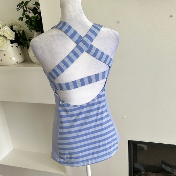 Lululemon Athletica Blue and White Striped Crossback Tank - Picture 2 of 7